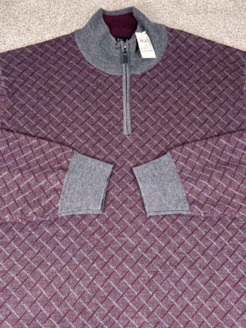 Jos. A. Bank Men’s Burgundy Pullover 100% Merino Wool 1/4 Zip Sweater Size XL